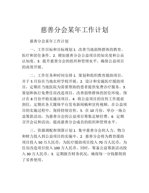 慈善分会某年工作计划