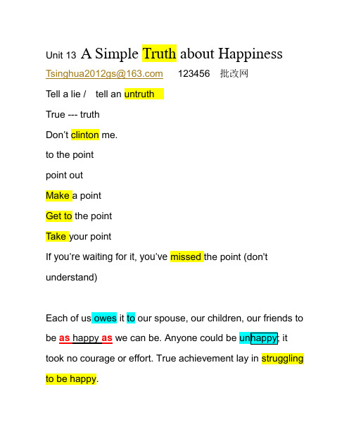 Unit 13 A Simple Truth about Happiness