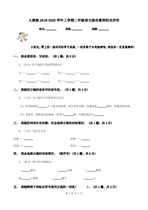 人教版2019-2020学年上学期二年级语文综合素养阳光评价