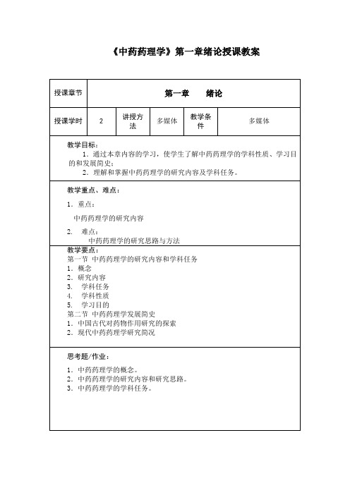 《中药药理学》第一章绪论授课教案