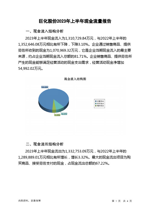 600160巨化股份2023年上半年现金流量报告