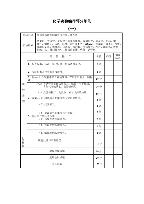 化学实验操作评分细则