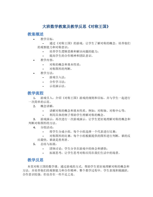 大班数学教案及教学反思《对称王国》