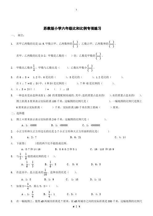 【专项训练】苏教版小学六年级比和比例专项练习