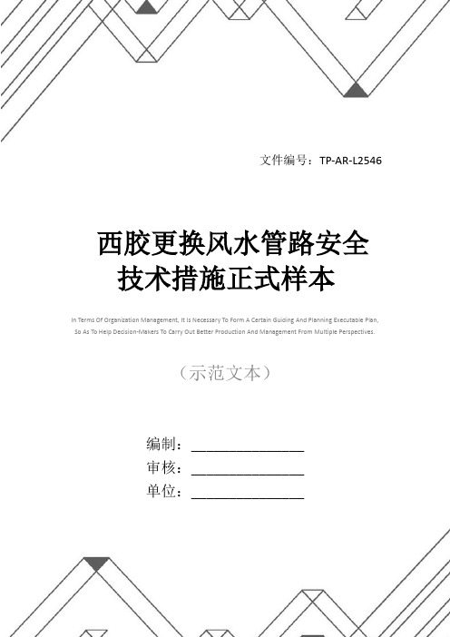 西胶更换风水管路安全技术措施正式样本