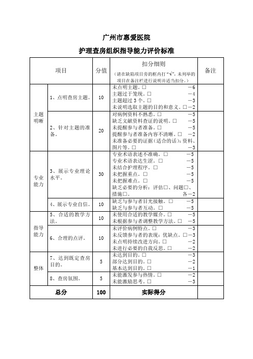 带教老师组织查房能力评价