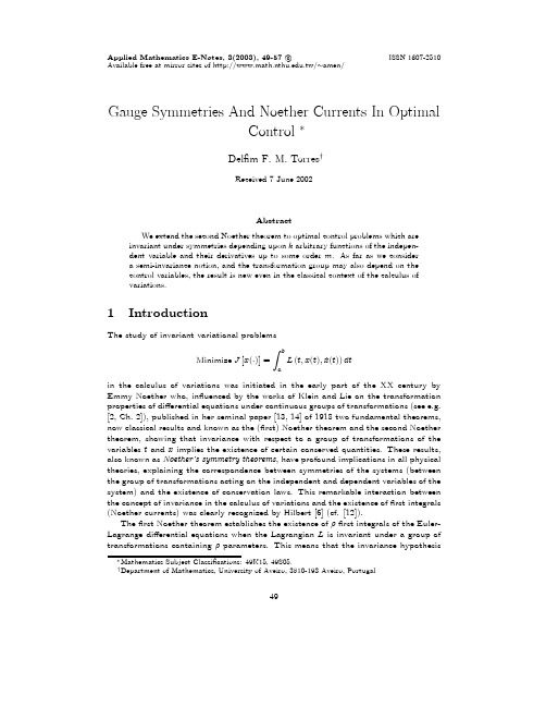 Gauge Symmetries And Noether Currents In Optimal Control