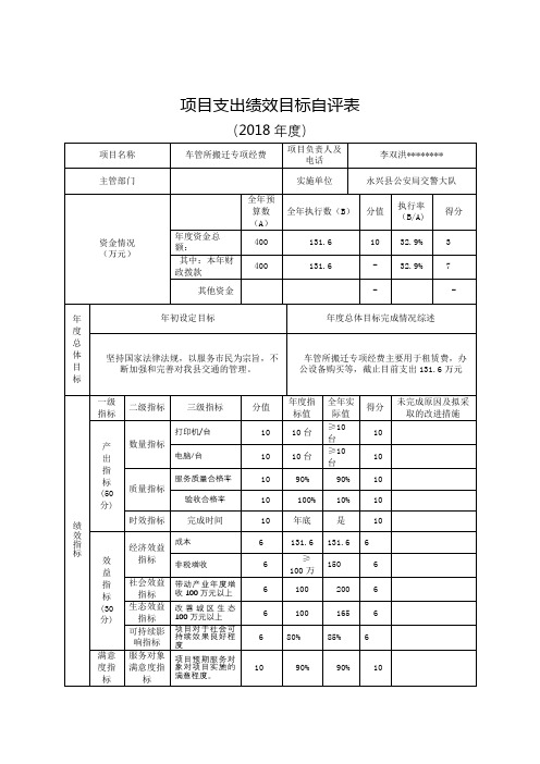 项目支出绩效目标自评表【模板】