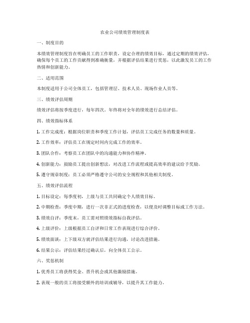 农业公司绩效管理制度表