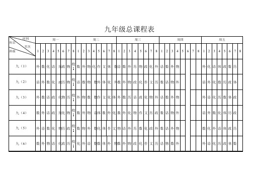 九年级总课程表(打印版)