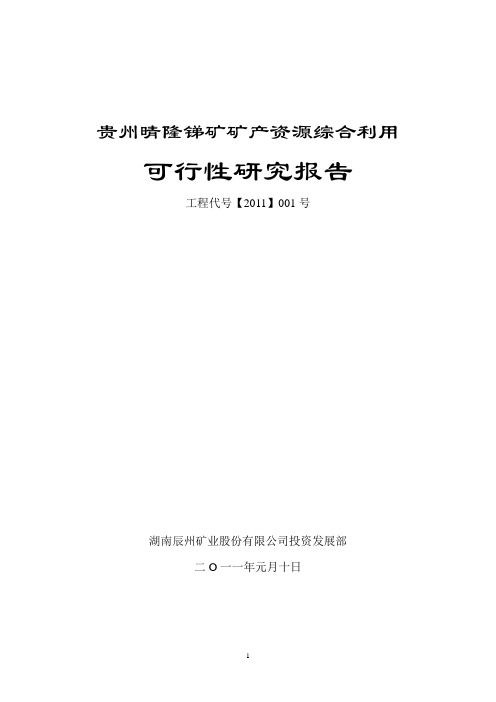 贵州晴隆锑矿可行性研究报告-文档