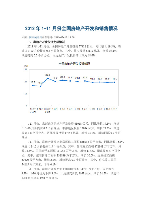 2013年1-11月份全国房地产开发和销售情况  摘自中国统计网-推荐下载