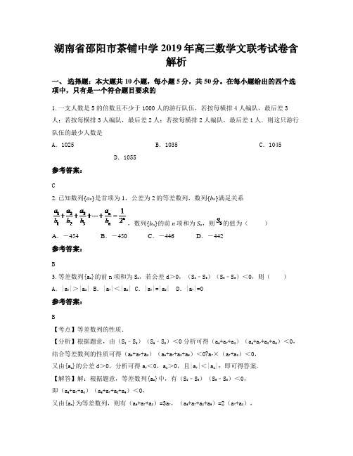 湖南省邵阳市茶铺中学2019年高三数学文联考试卷含解析