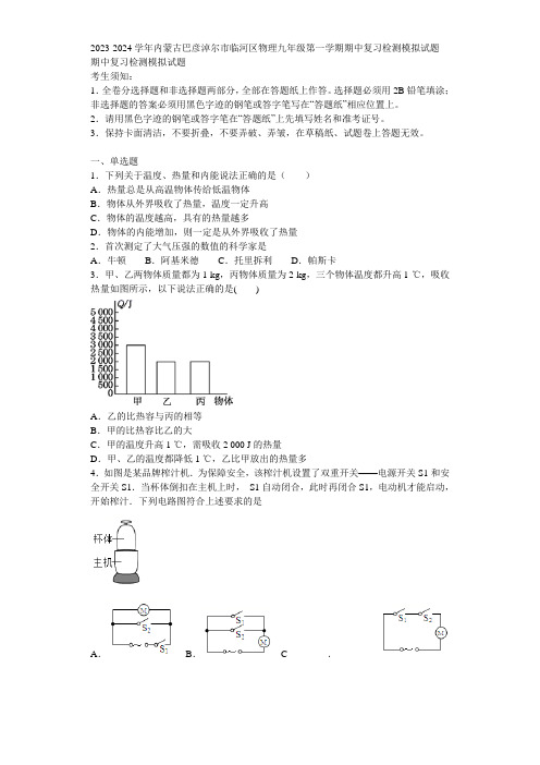 2023-2024学年内蒙古巴彦淖尔市临河区物理九年级第一学期期中复习检测模拟试题含解析