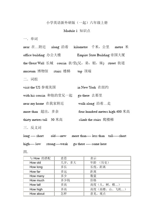 小学英语新外研版(一起)六年级上册第一模块知识点