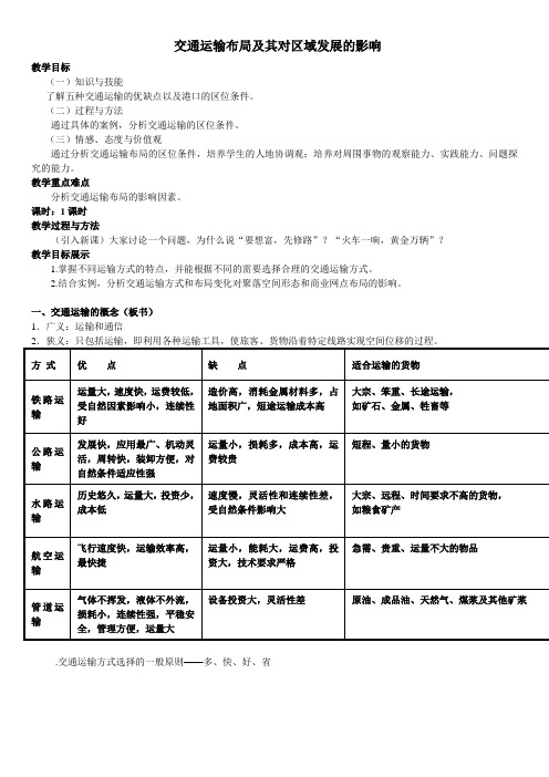 湘教版必修二3.4 交通运输布局及其对区域发展的影响 教案设计