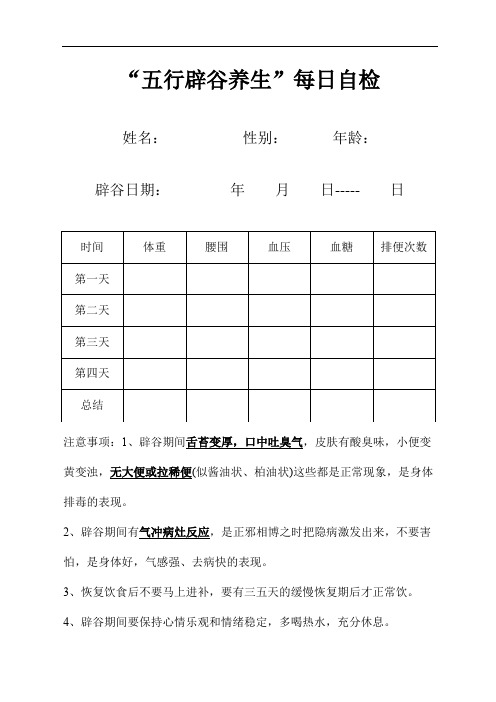 “五行辟谷养生”每日自检