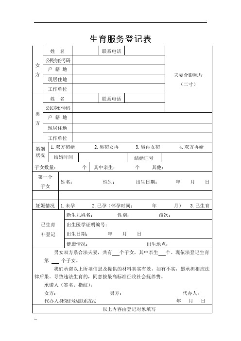 生育服务登记表(一孩)模板