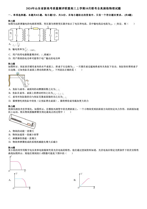 2024年山东省新高考质量测评联盟高三上学期10月联考全真演练物理试题