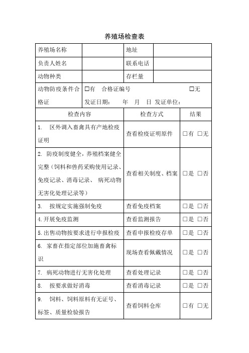 养殖场和兽药店检查表