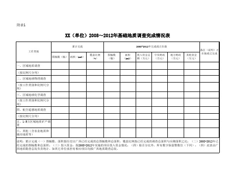 基础地质调查完成情况表