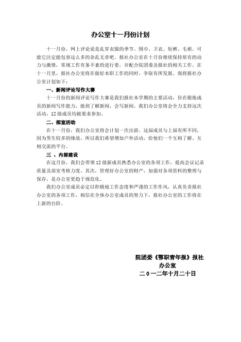 办公室十一月份计划