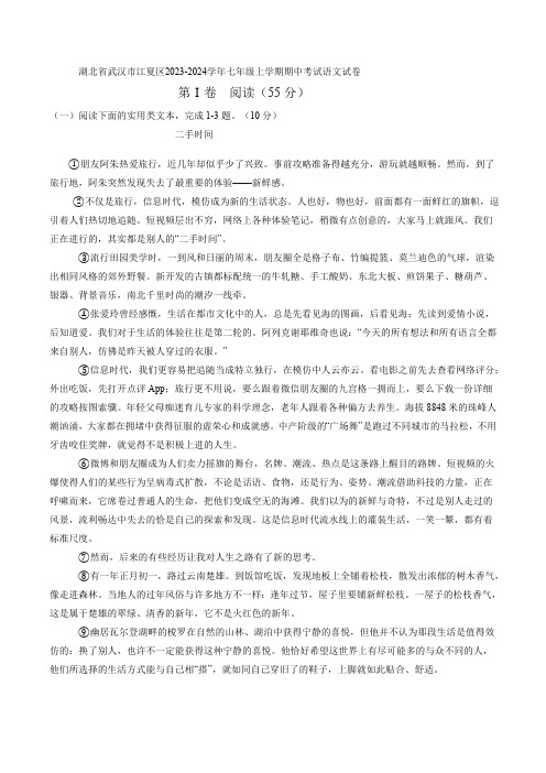 湖北省武汉市江夏区2023-2024学年七年级上学期期中考试语文试卷(含答案)