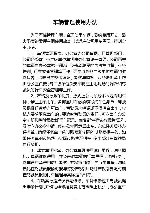 水电开发有限责任公司车辆管理使用办法(WORD5页)