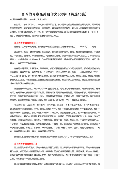 奋斗的青春最美丽作文800字（精选10篇）