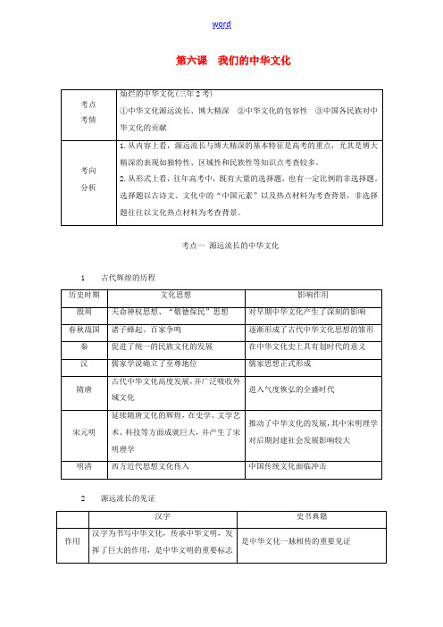 高考政治一轮复习 第三部分 文化生活 第三单元 中华文化与民族精神 第六课 我们的中华文化教案-人教