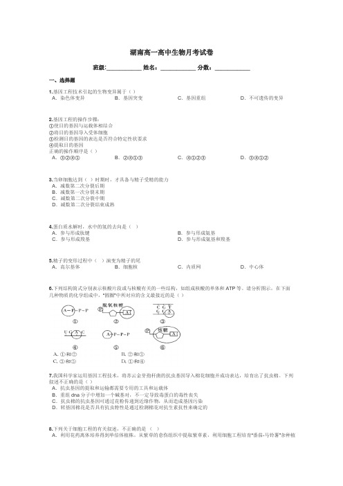 湖南高一高中生物月考试卷带答案解析
