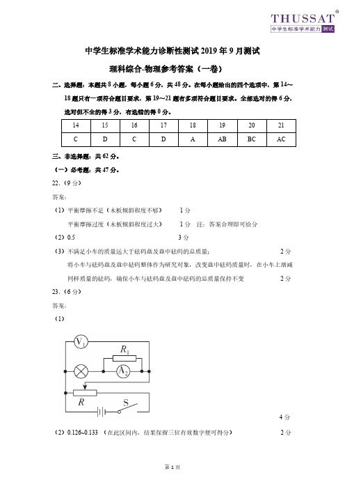 THUSSAT9月诊断性测试理综物理答案(2)