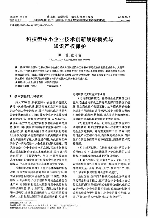 科技型中小企业技术创新战略模式与知识产权保护