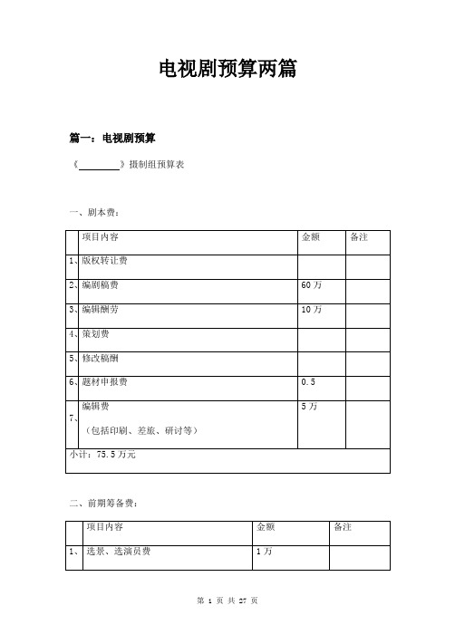 电视剧预算两篇