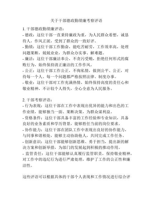 关于干部德政勤绩廉考察评语