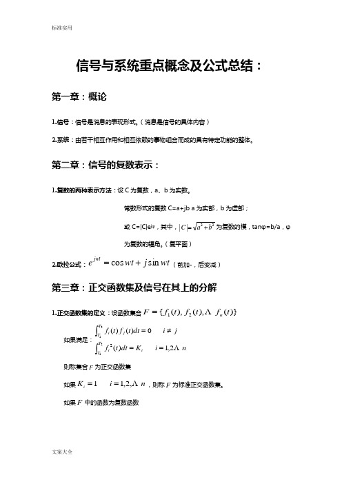 信号与系统重点概念公式总结材料