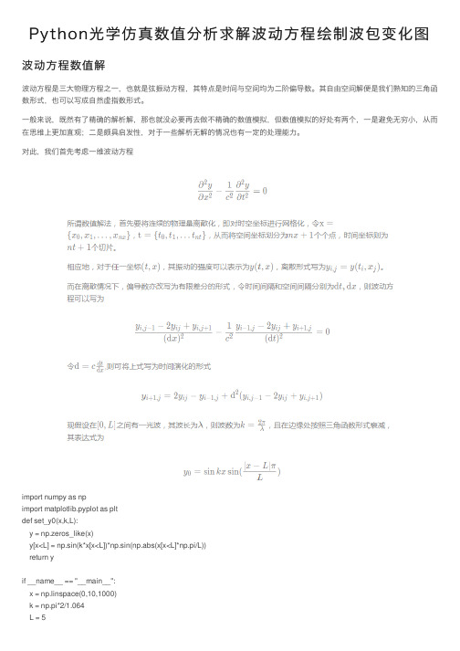 Python光学仿真数值分析求解波动方程绘制波包变化图