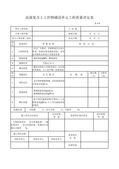 2 高强复合土工织物铺设单元工程质量评定表