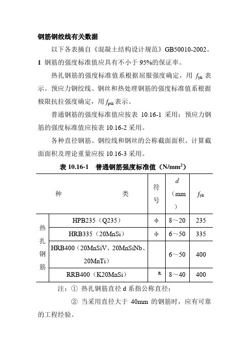 钢筋钢绞线有关数据