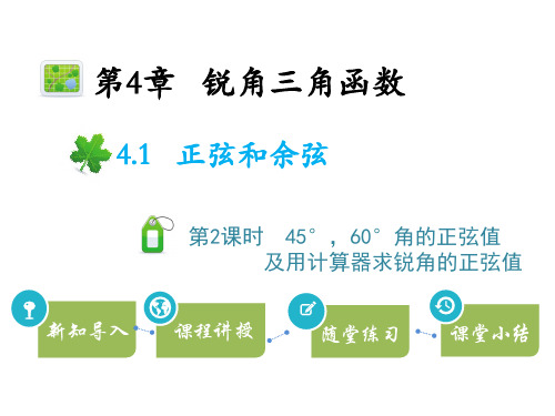 湘教版九上数学教学课件 第4章锐角三角函数 第2课时45°,60°角的正弦值及用计算器求锐角的正弦值
