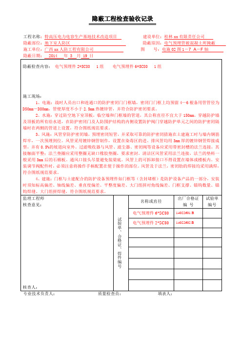 人防隐蔽工程检查验收记录