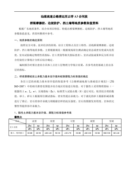 勘察岩土参数取值推荐值