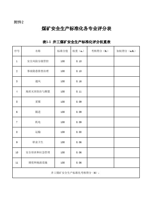 煤矿安全生产标准化各专业评分表(DOC 75页)(完美优质版)