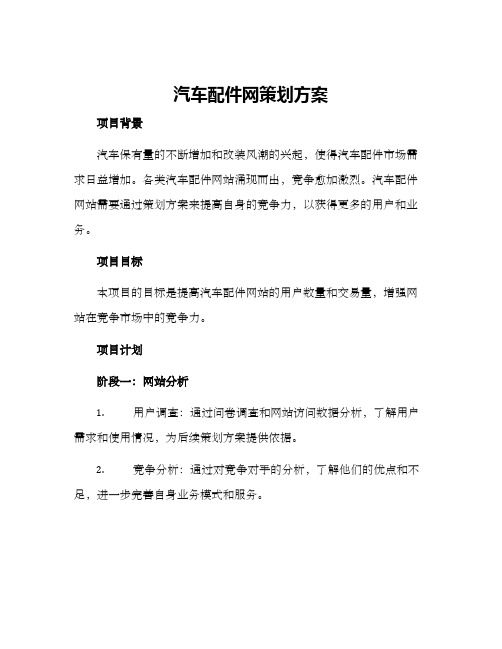 汽车配件网策划方案