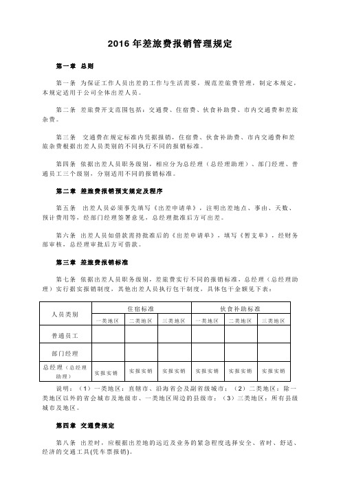 2016年差旅费报销管理规定