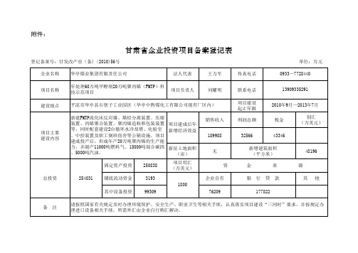 甘肃省企业投资项目备案登记表