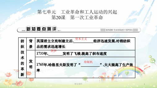 九年级历史上册 第七单元《工业革命和工人运动的兴起》第20课 第一次工业革命课时作业课件 新人教版