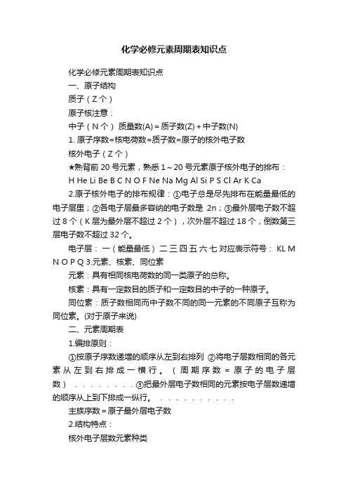 化学必修元素周期表知识点