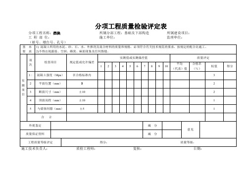 分项工程质量检验评定表(挡块)