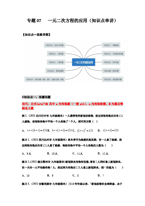 专题07   一元二次方程的应用(知识点串讲)原卷版